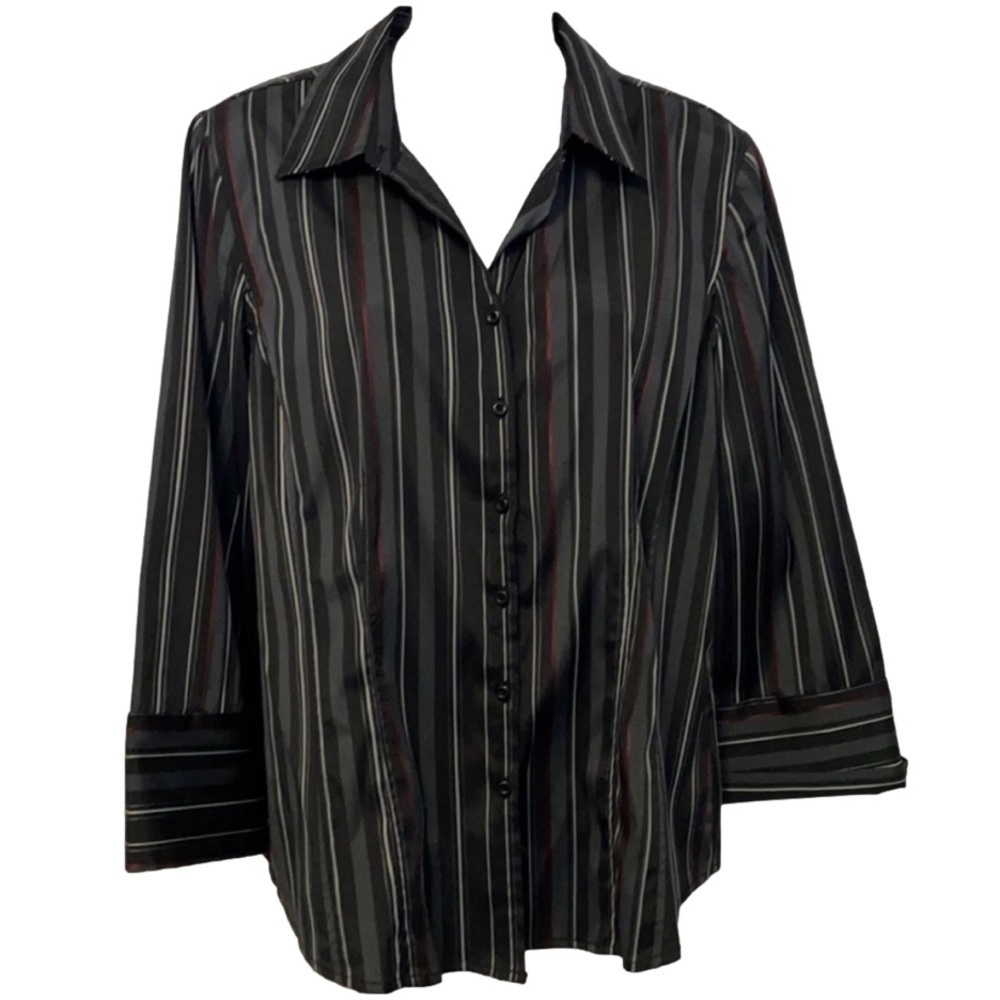 Reitmans Striped Black Grey Red Blouse Top Size Large